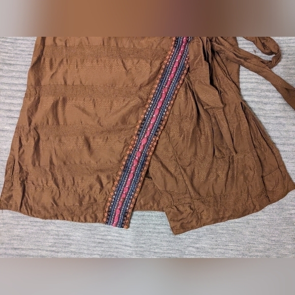 Anthropologie Maeve Brown Embroidered Liviana Wrap Top - Picture 8 of 9
